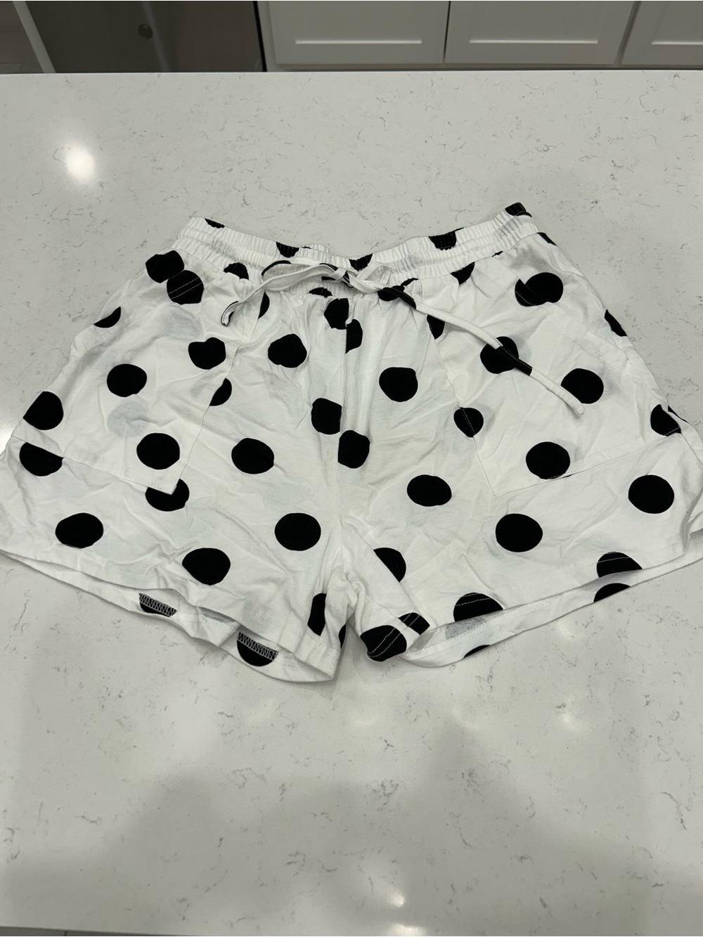 High-Waist White Polka Dot Drawstring Shorts